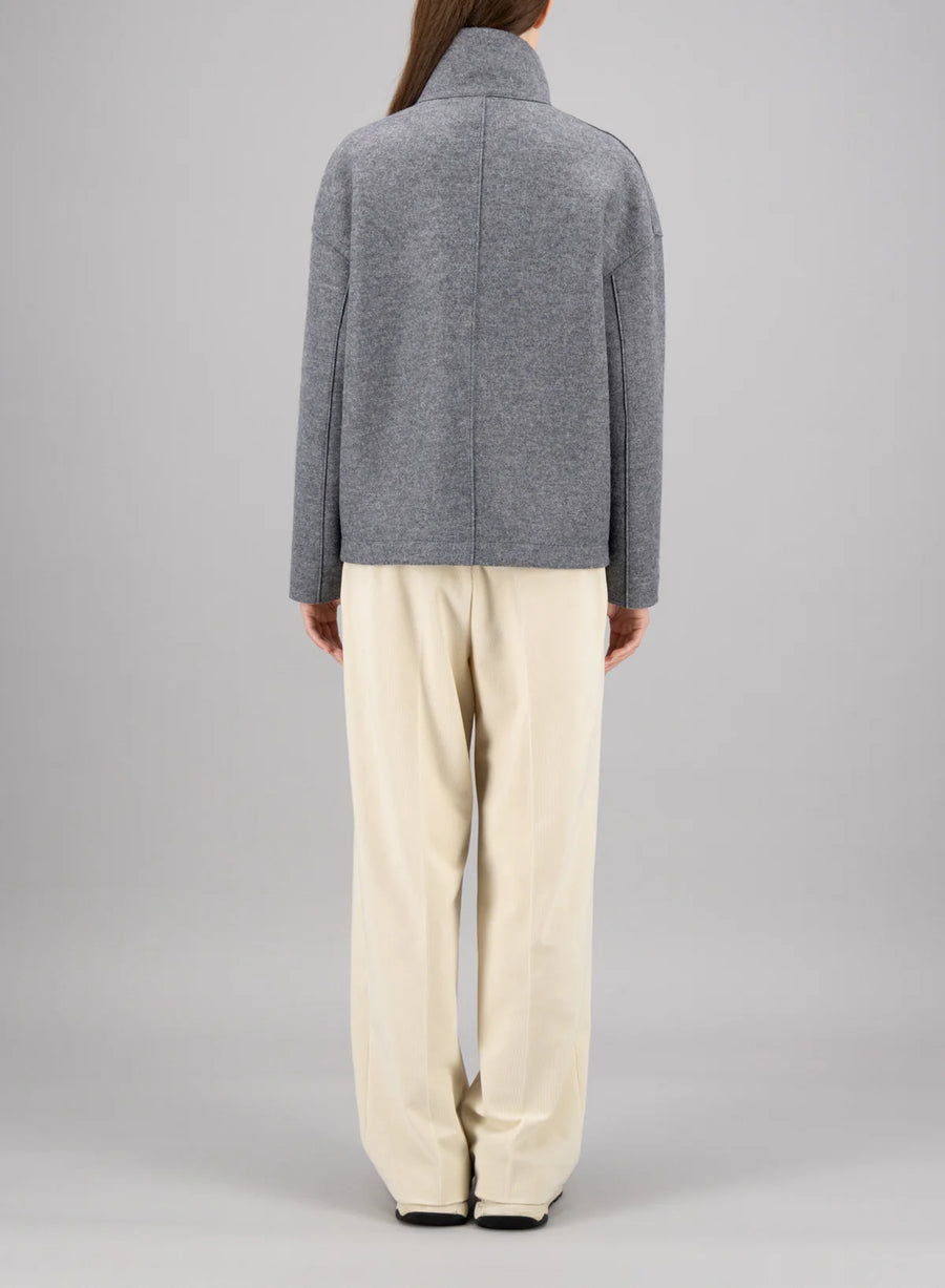 Cropped Funnel Jacket Pressed Wool - Almond