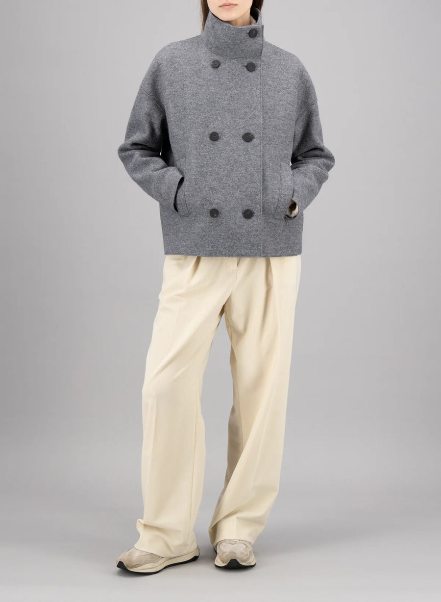 Cropped Funnel Jacket Pressed Wool - Almond