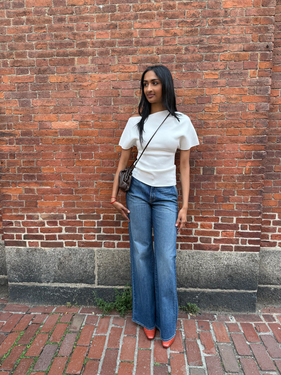 Asymmetrical Punto Milano Knitted Top - Off-White