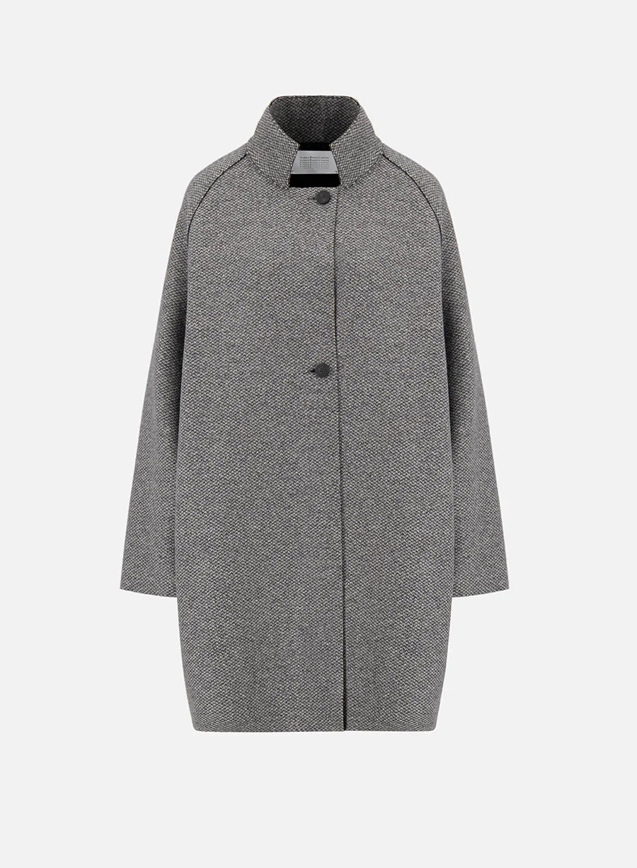 Raglan Cape Patterned Cashmere Blend - Black & White Twill