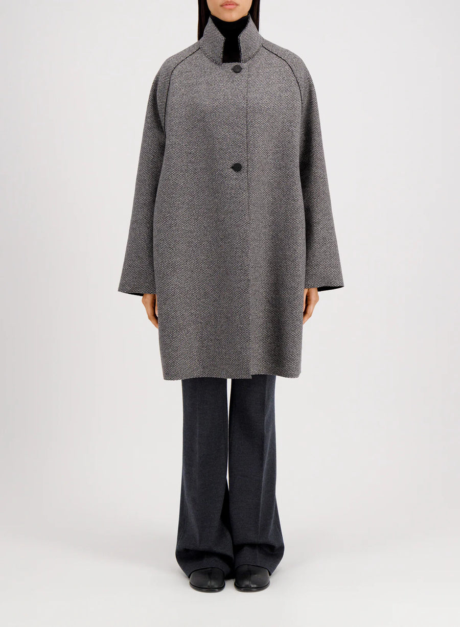 Raglan Cape Patterned Cashmere Blend - Black & White Twill