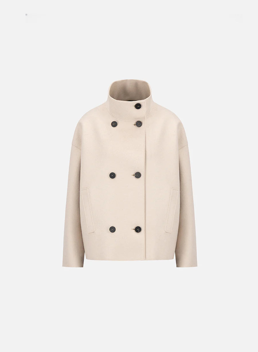 Cropped Funnel Jacket Pressed Wool - Almond