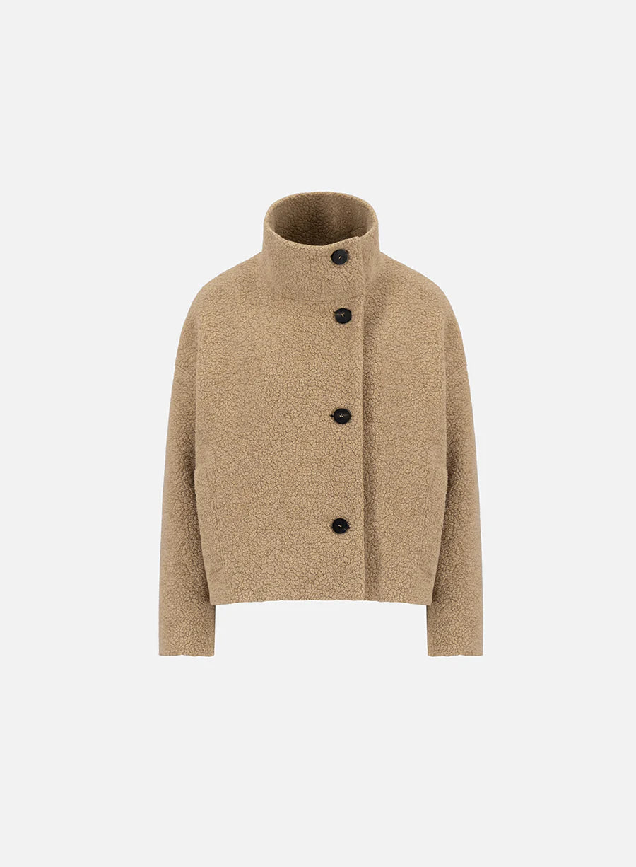 Cropped Funnel Jacket Boucle - Beige