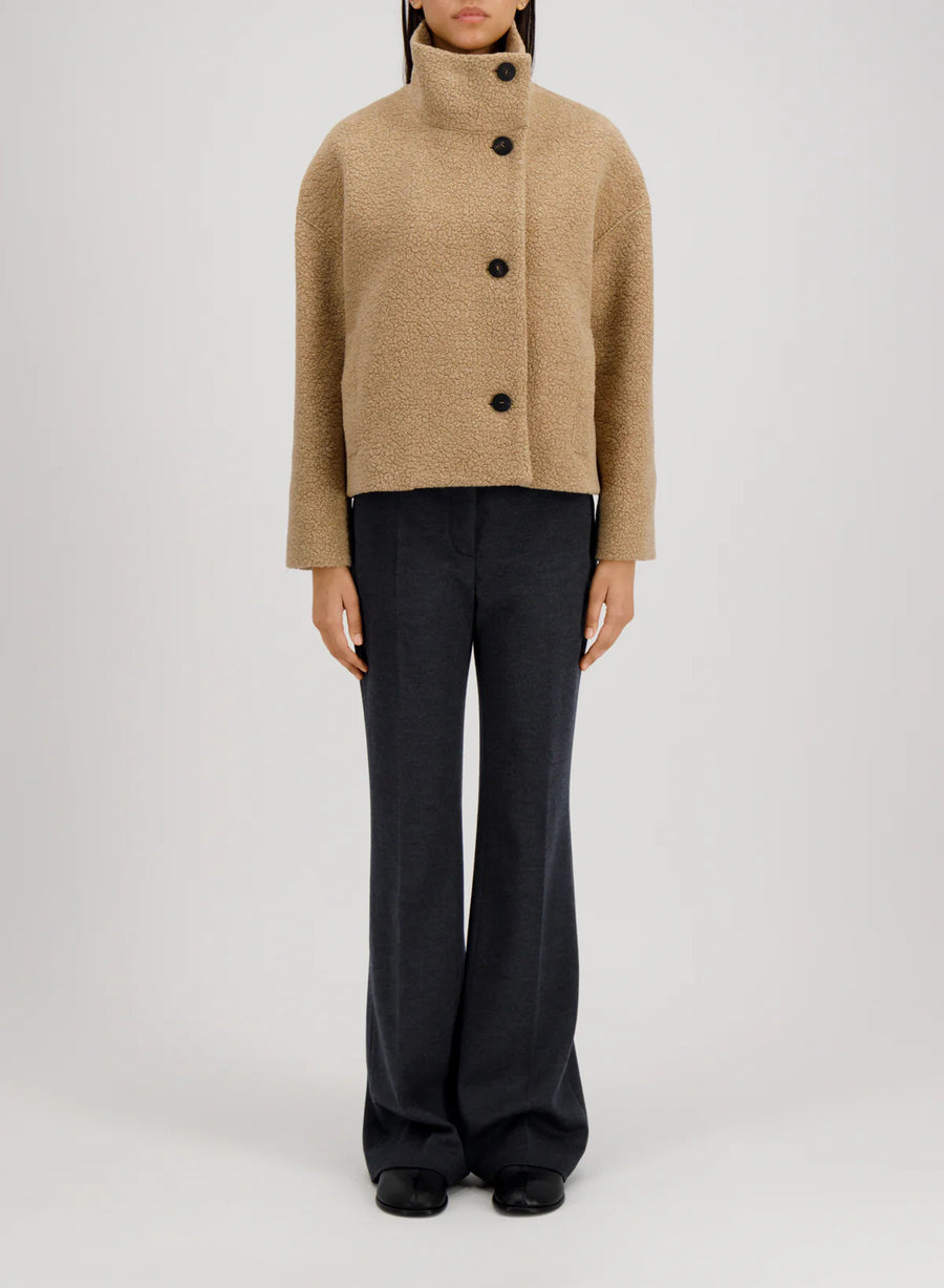 Cropped Funnel Jacket Boucle - Beige