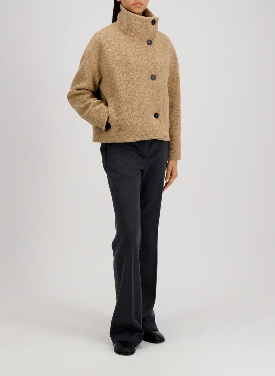 Cropped Funnel Jacket Boucle - Beige