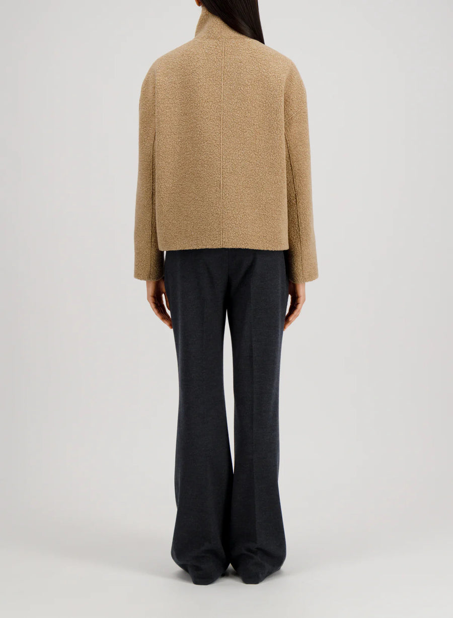 Cropped Funnel Jacket Boucle - Beige