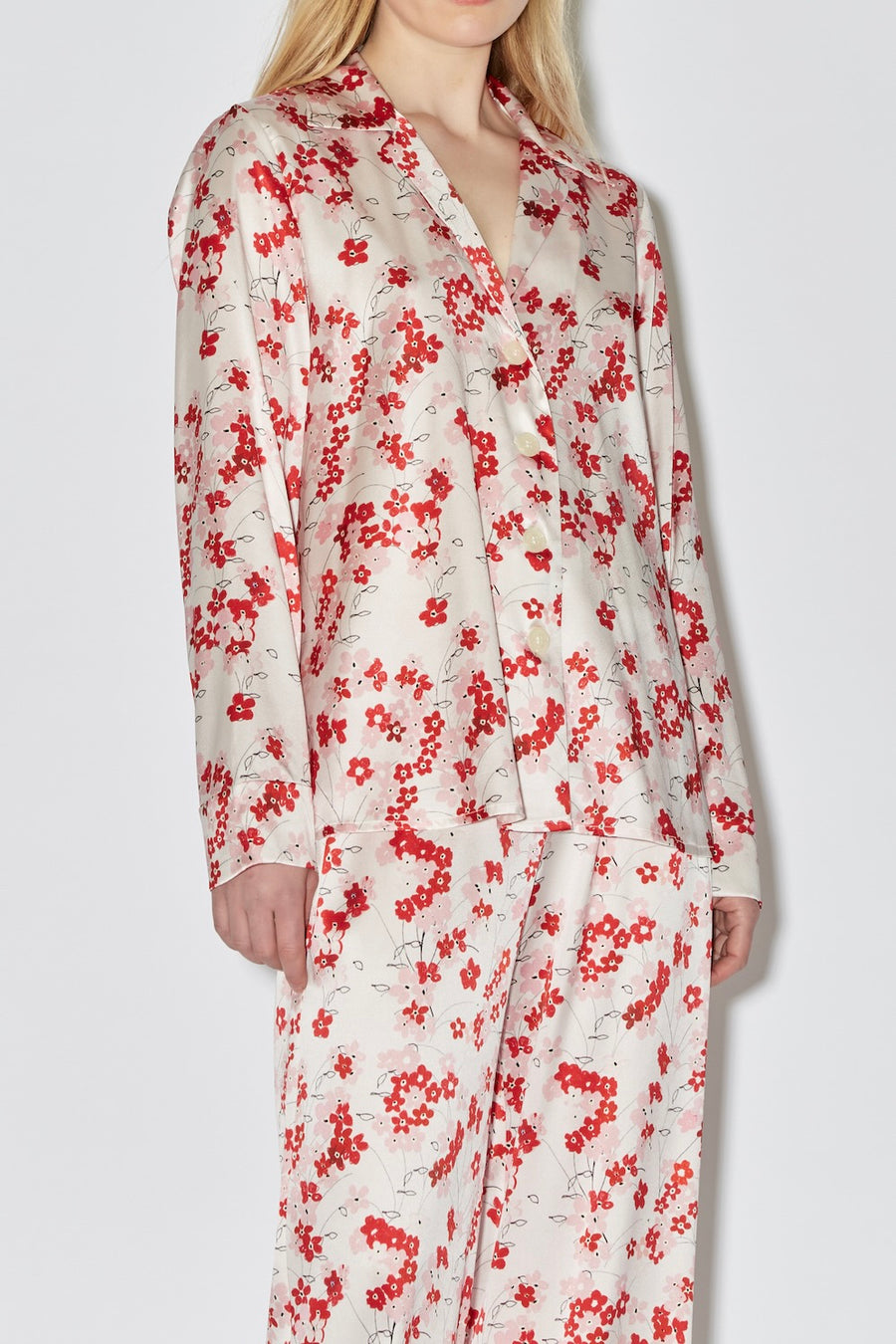 Pyjama Louis Blouse - Medium Flower - Red & Pink on White