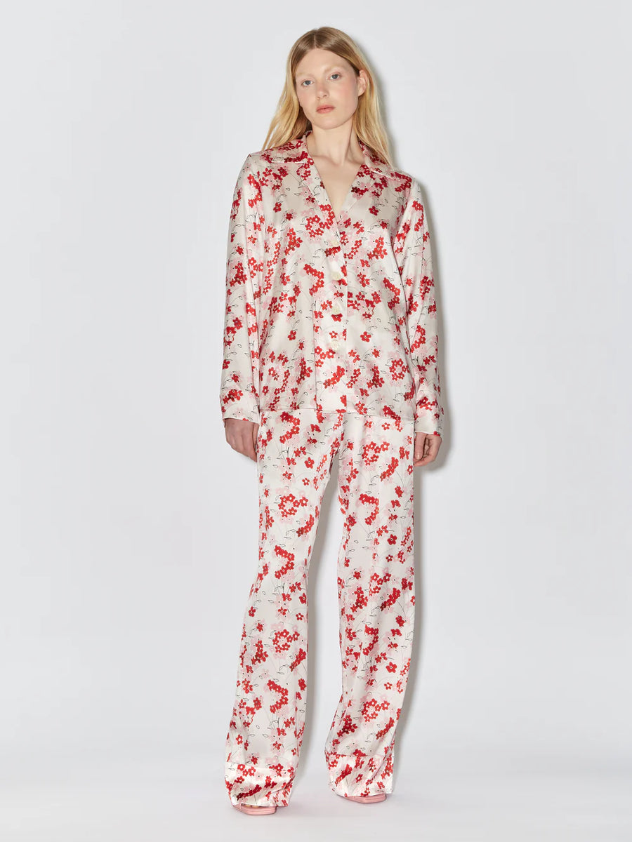 Pyjama Louis Pants - Medium Flower - Red & Pink on White