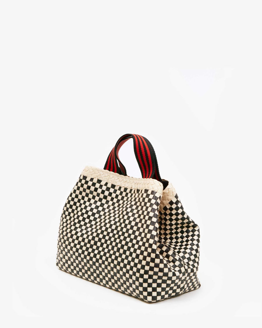 Bateau Tote - Cream & Black Border Woven Checker