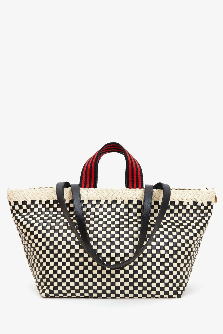 Bateau Tote - Cream & Black Border Woven Checker