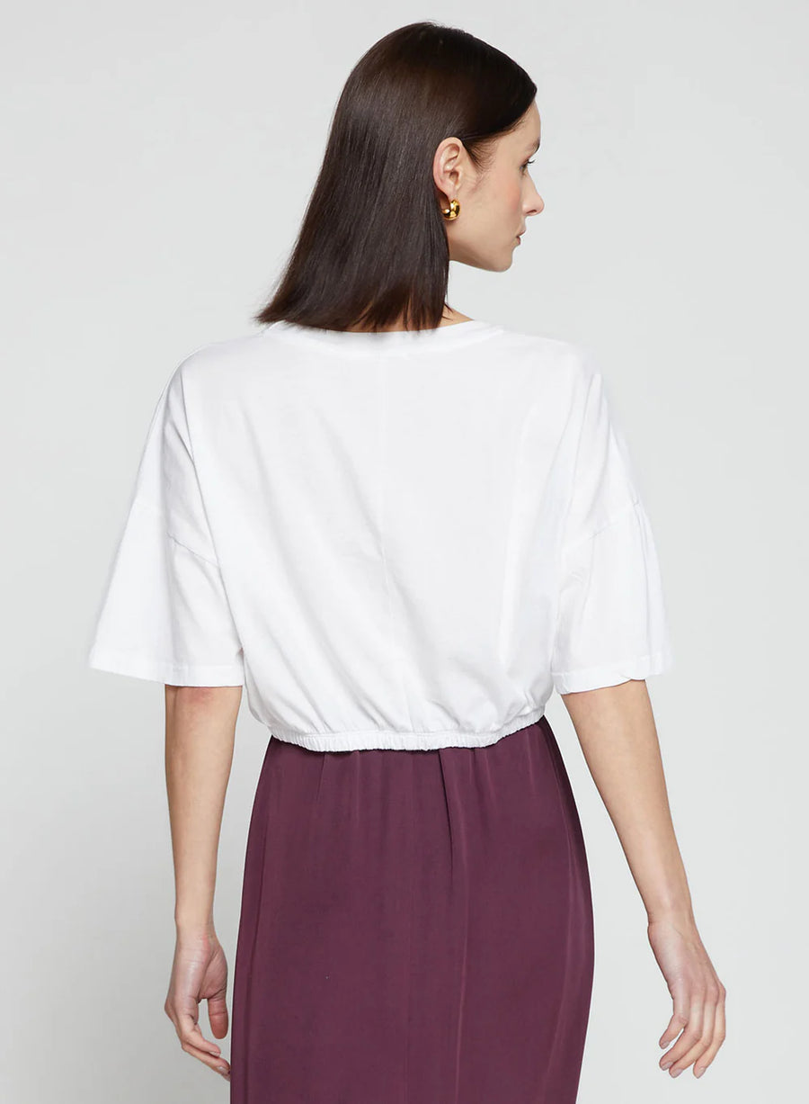 Cloud Jersey Cropped Elastic Hem Top - White