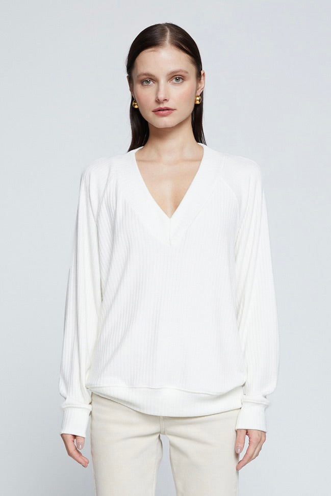 Rachel Chunky Rib V-Neck Raglan - Cream