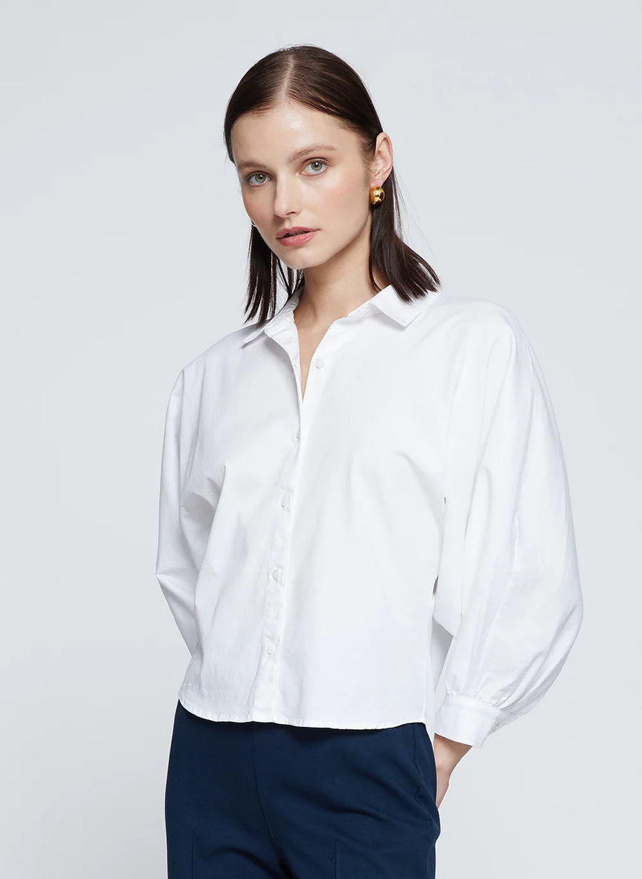 Sandman Poplin Dolman Puff Sleeve Shirt - White