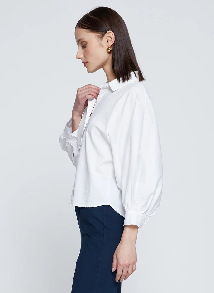 Sandman Poplin Dolman Puff Sleeve Shirt - White