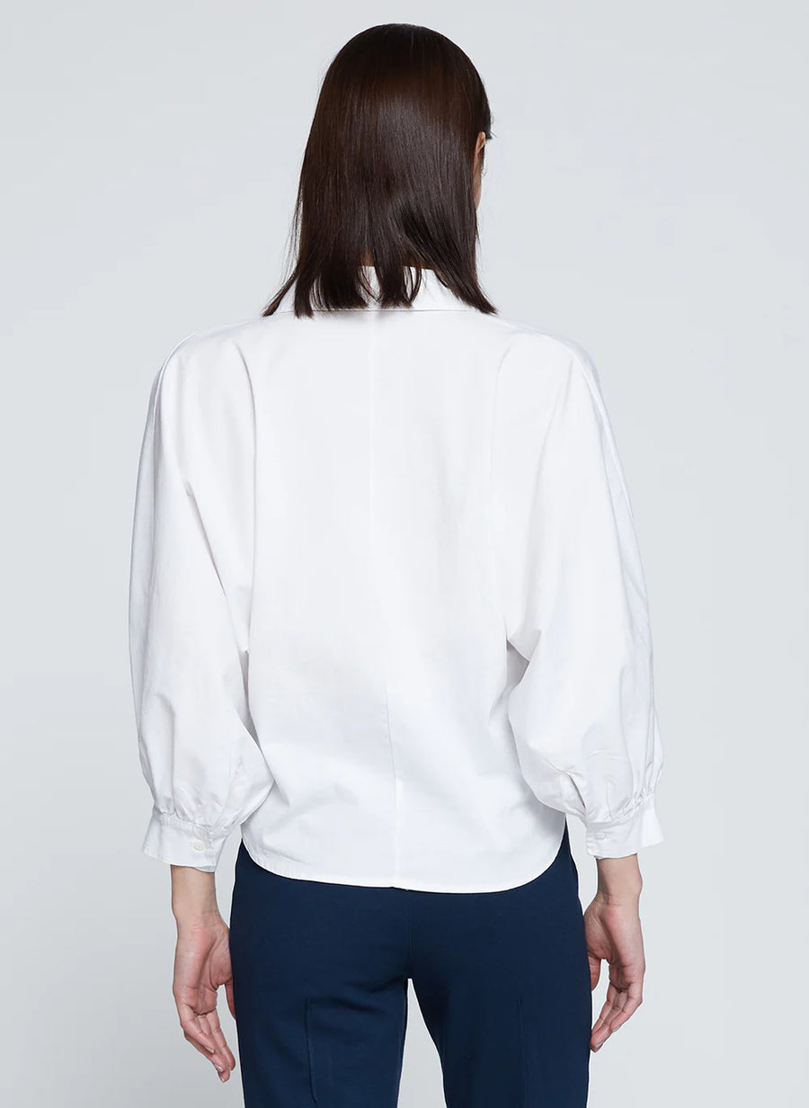 Sandman Poplin Dolman Puff Sleeve Shirt - White