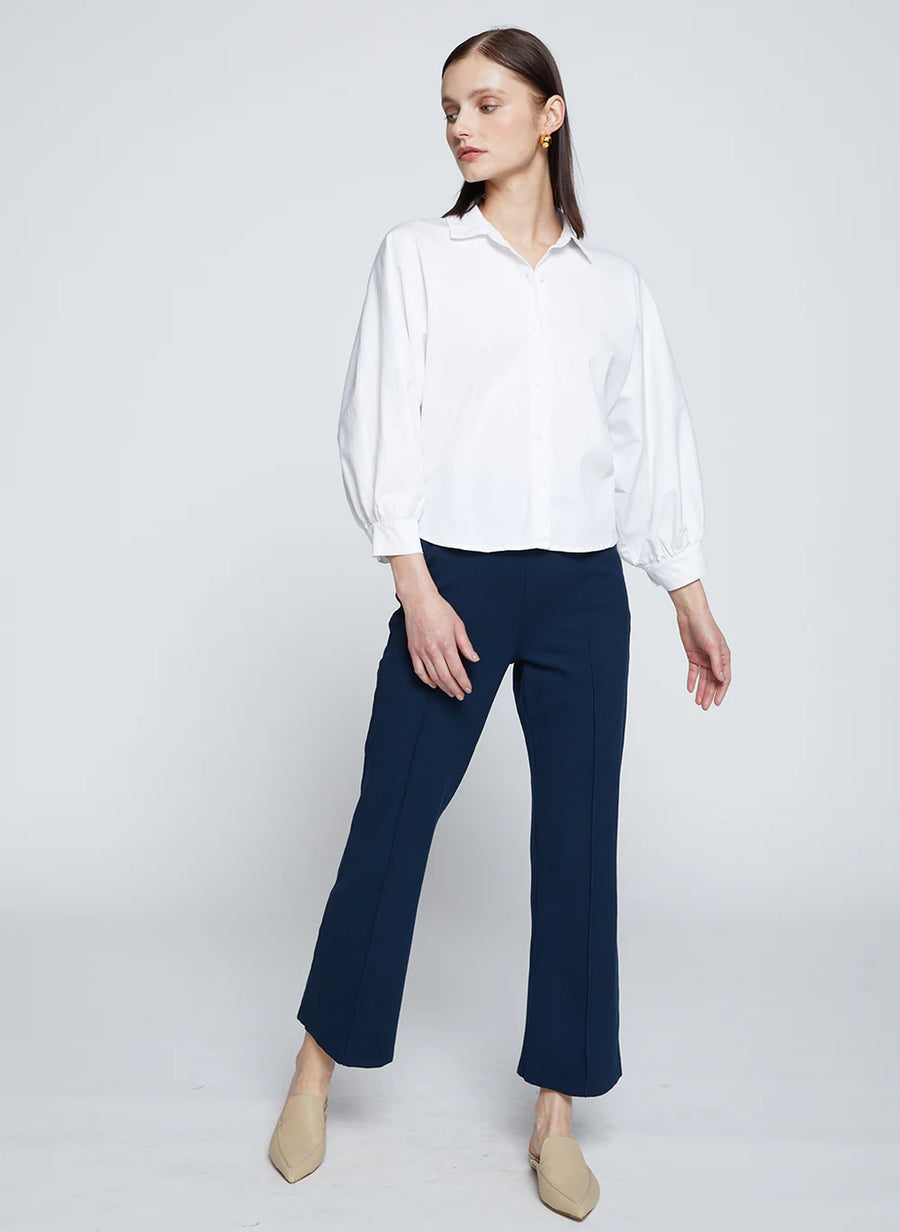 Sandman Poplin Dolman Puff Sleeve Shirt - White