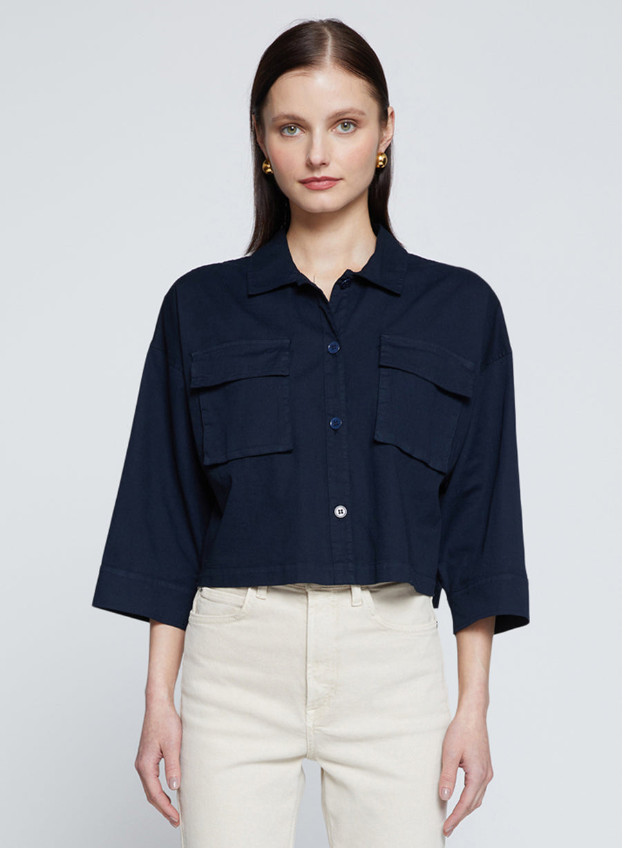 Sandman Poplin Cropped Utility Shirt - New Navy