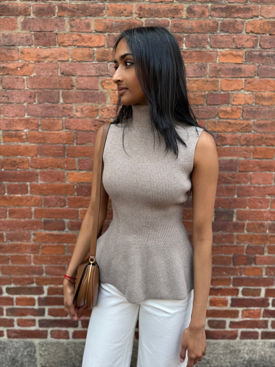 Sculptural Sleeveless Knitted Top - Taupe Melange