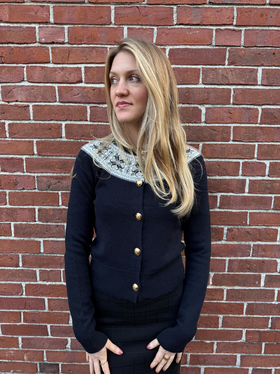 Josefa Cashmere Cardigan - Dark Navy Fair Isle