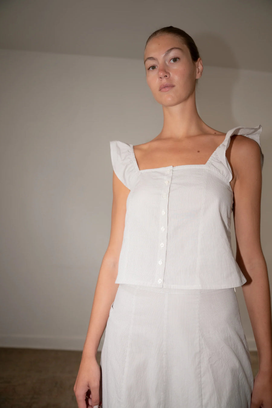Bea Top - Brown Pinstripe