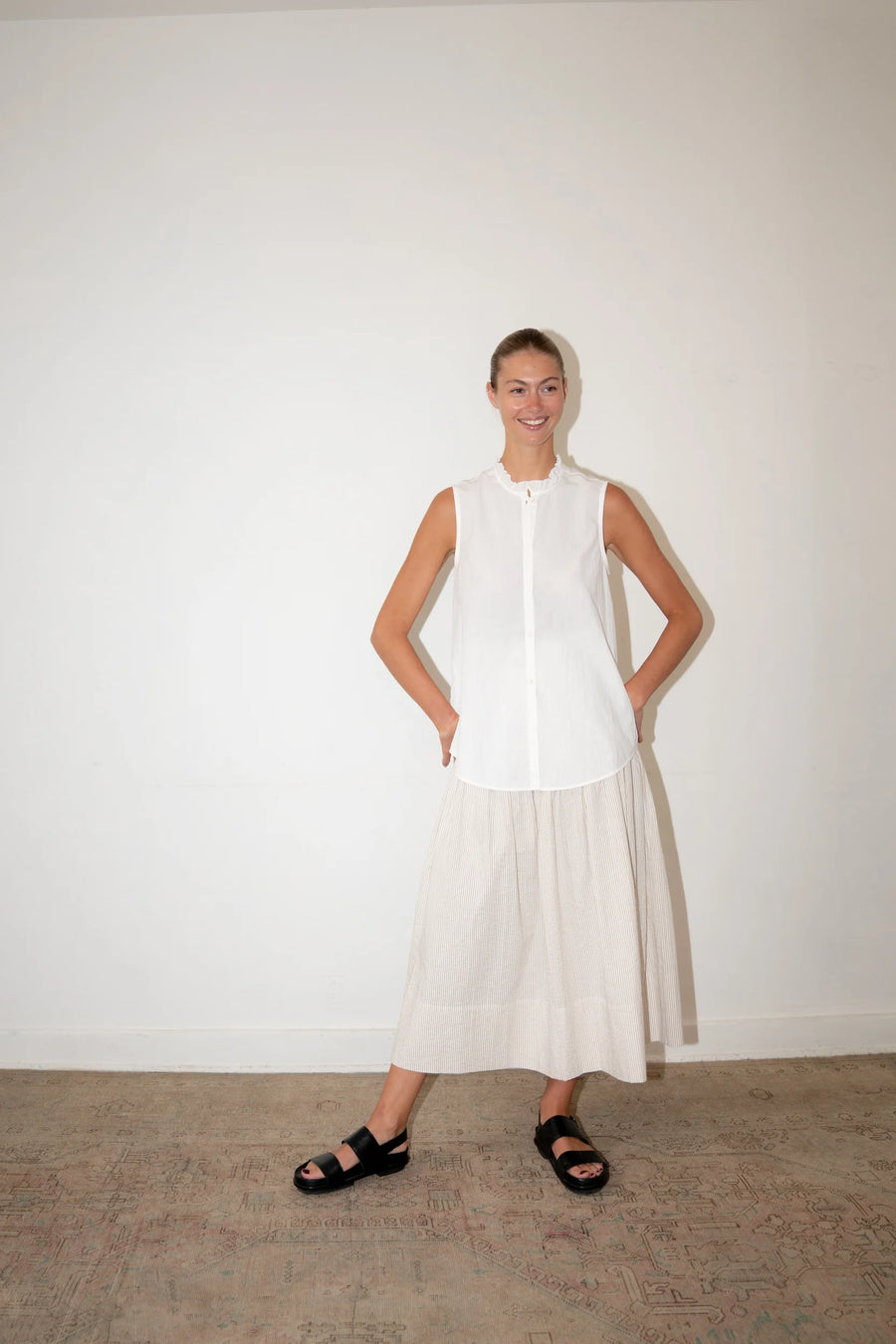 Lia Top - White Pinstripe