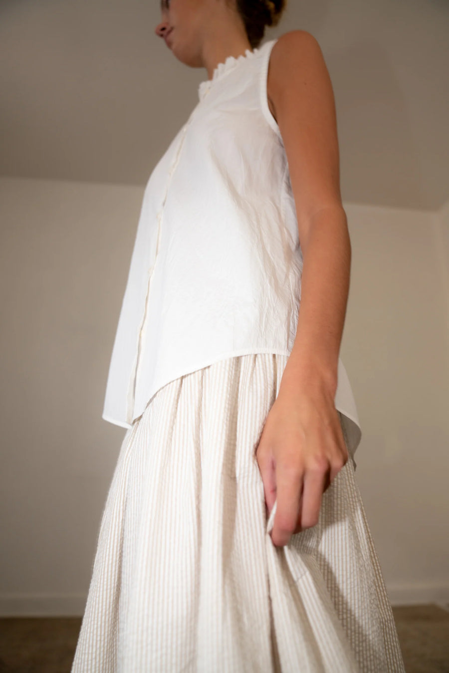 Lia Top - White Pinstripe