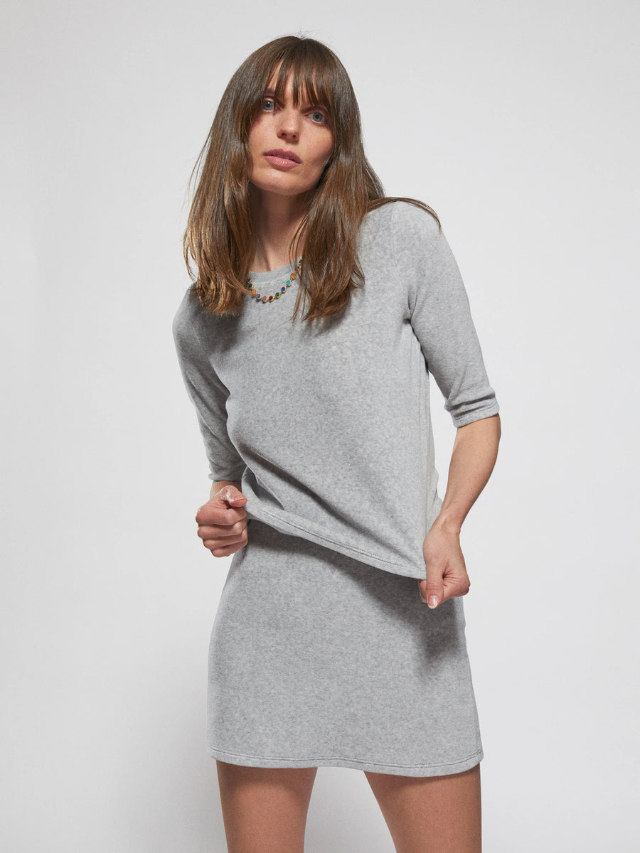 The Corfu Elbow Sleeve Crew - Velour - Heather Grey