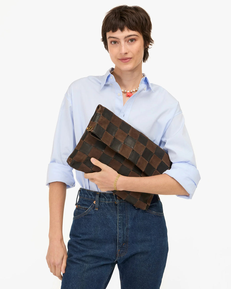 Carryall Clutch - Black/Chocolate Oversized Checker