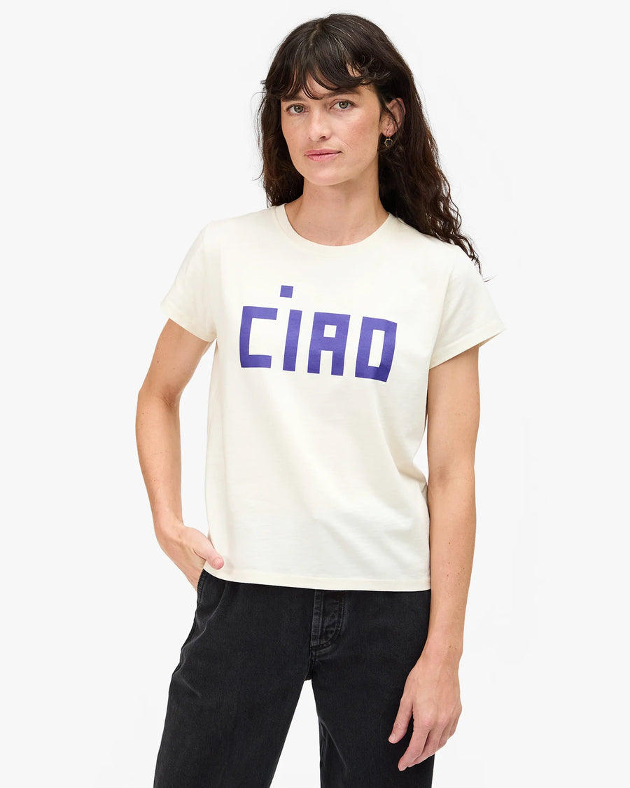 Classic Tee - Cream w/ Royal Blue Block Ciao