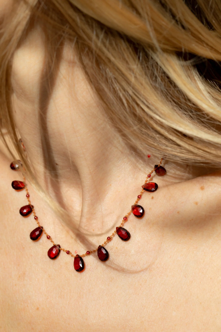 Elston Drops & Beads Necklace - Red Garnet