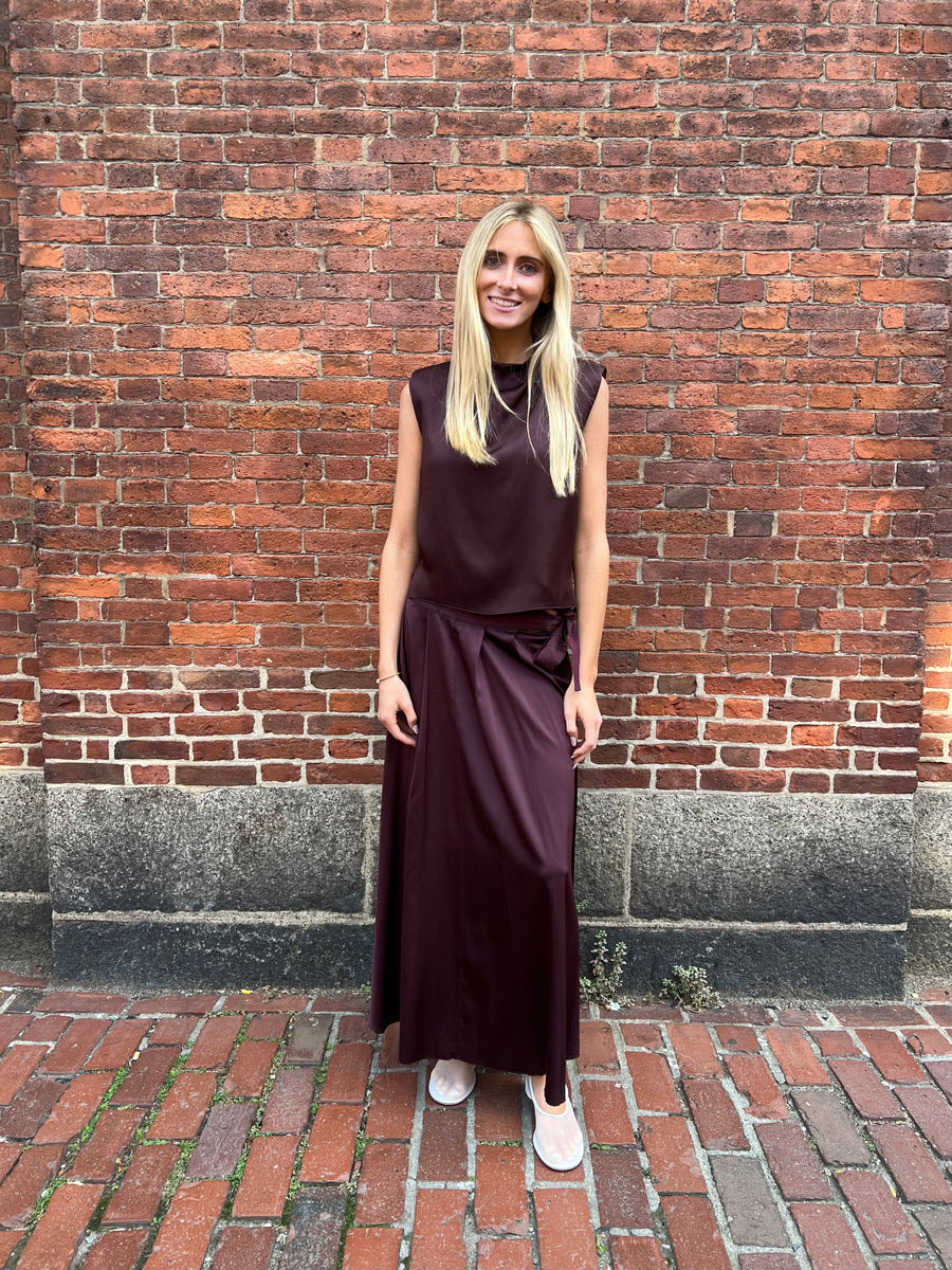 14373_My Skirt - Stretch Silk Satin Midi Skirt - Chocolat Noir