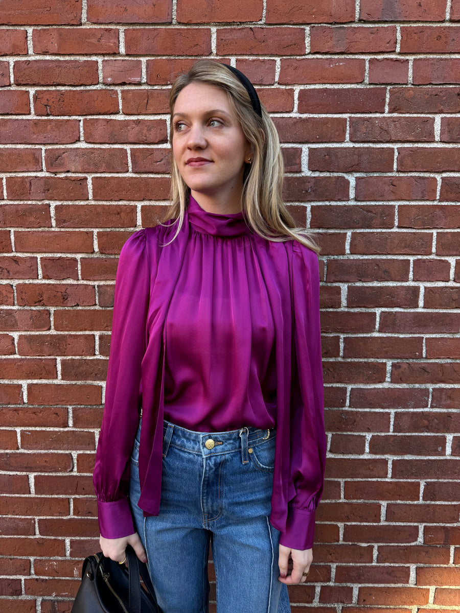 Ornament Tie Neck Blouse - Mulberry