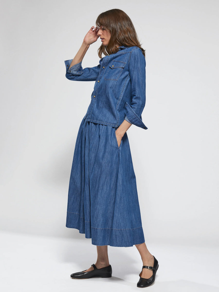 The Kyria Circle Skirt - Denim - Aegean