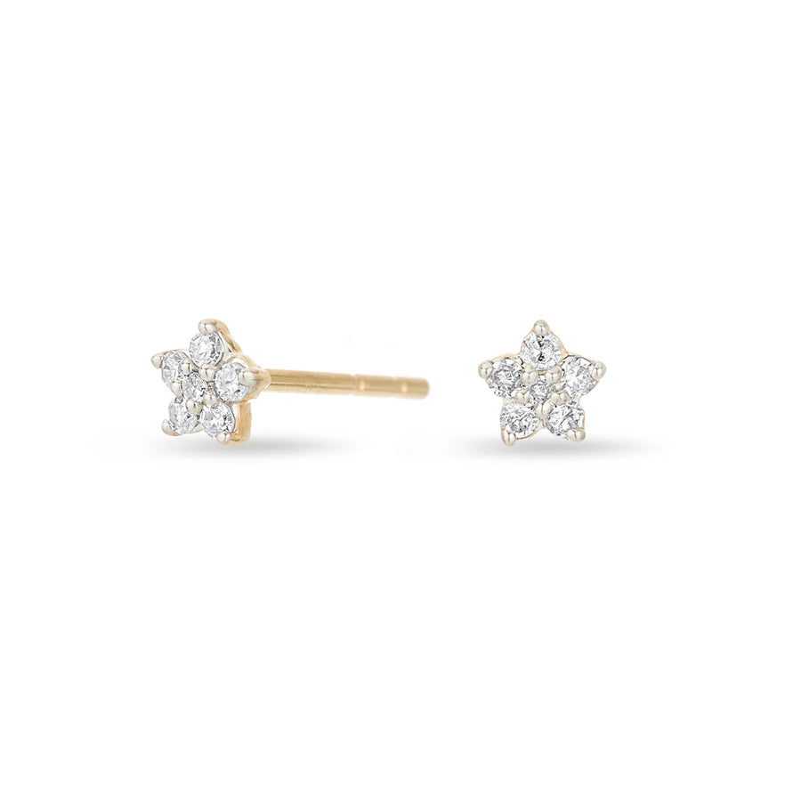 Paris Super Tiny Diamond Flower Posts - 14K Yellow Gold