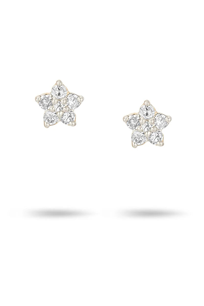 Paris Super Tiny Diamond Flower Posts - 14K Yellow Gold