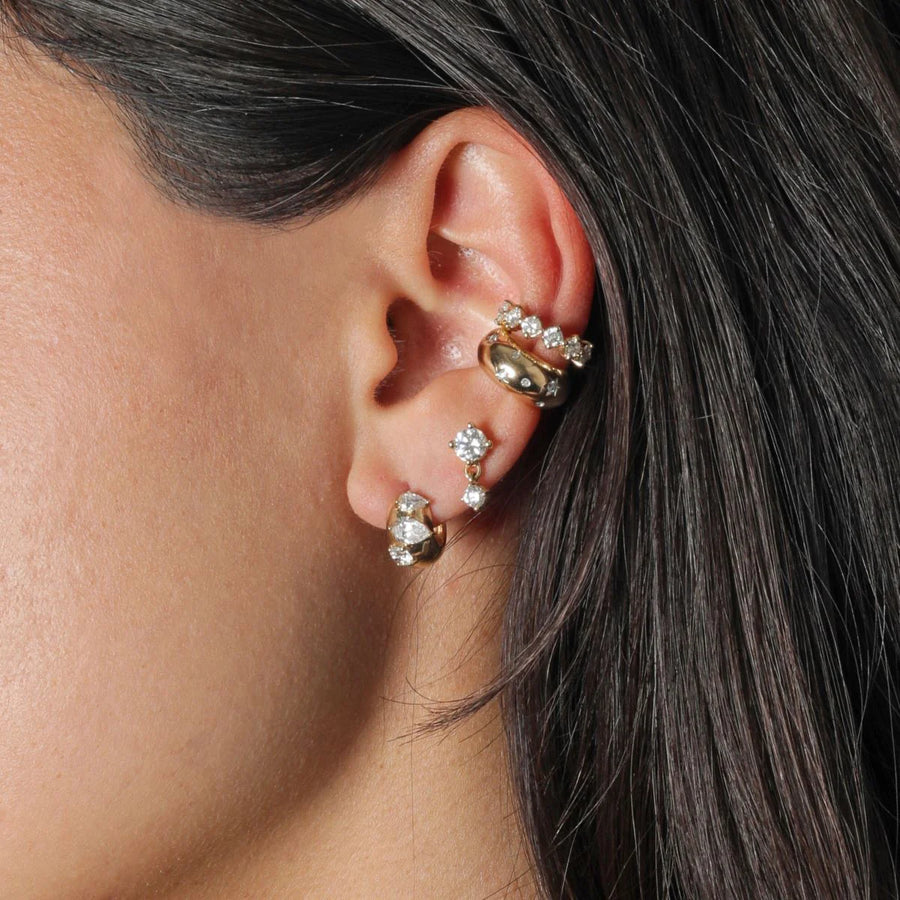 Diamond Wide Huggie Hoops - 14K Yellow Gold