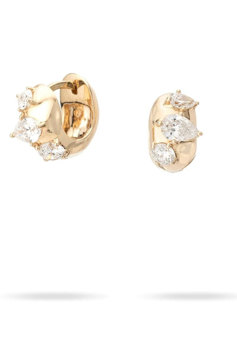 Diamond Wide Huggie Hoops - 14K Yellow Gold