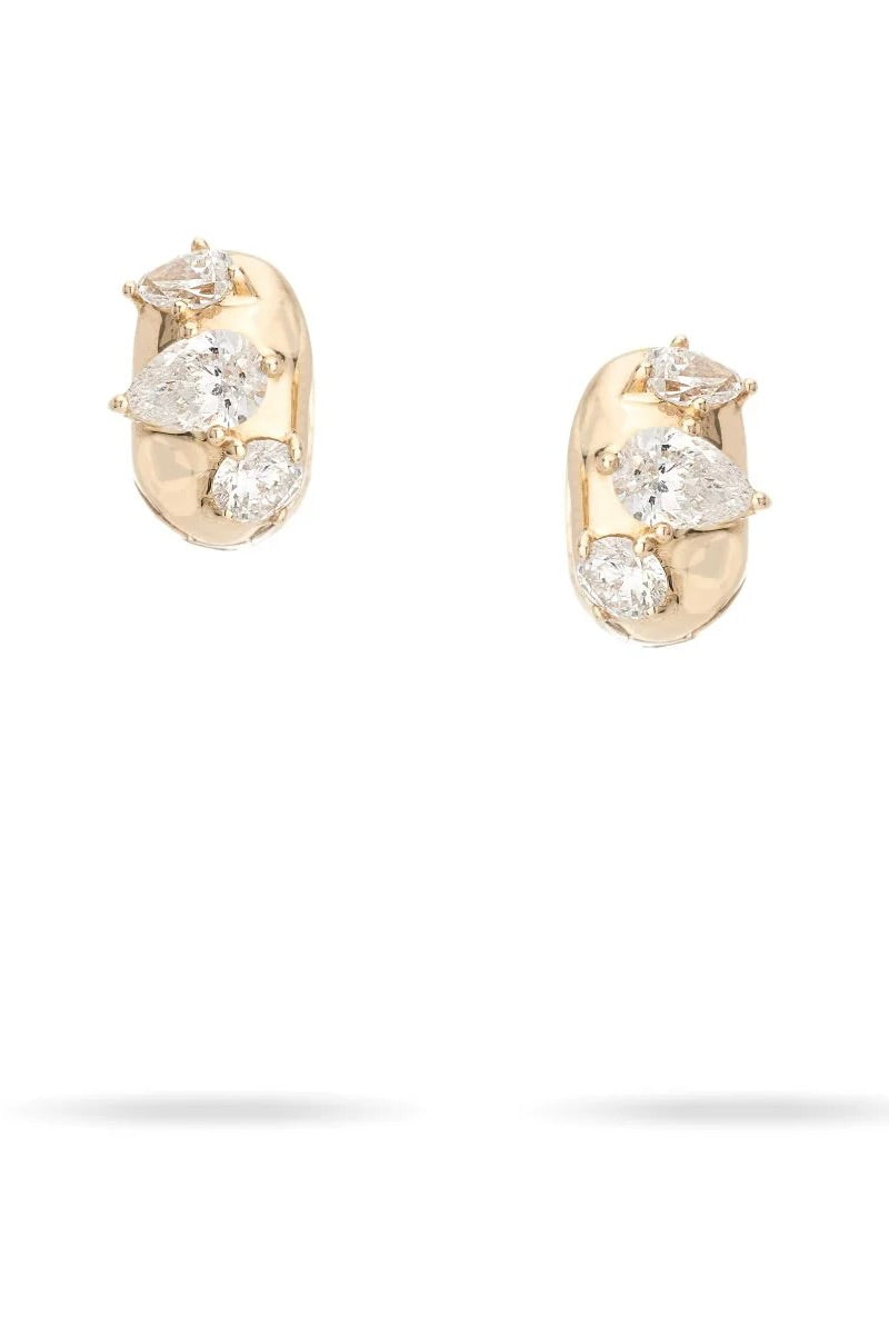 Diamond Wide Huggie Hoops - 14K Yellow Gold