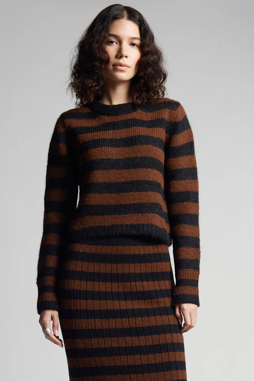 Ava Stripe Sweater - Black & Cocoa Stripe