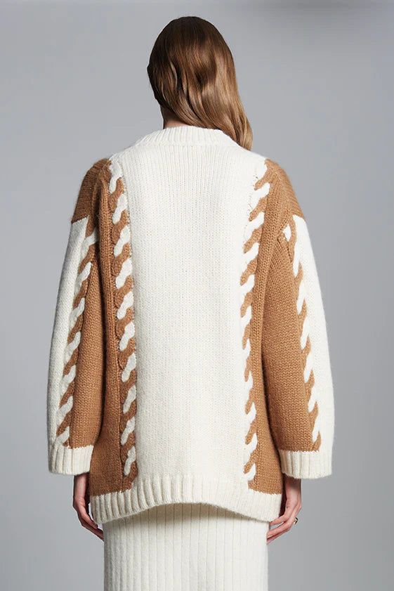 Zoe Cardigan - Ivory/Camel Combo