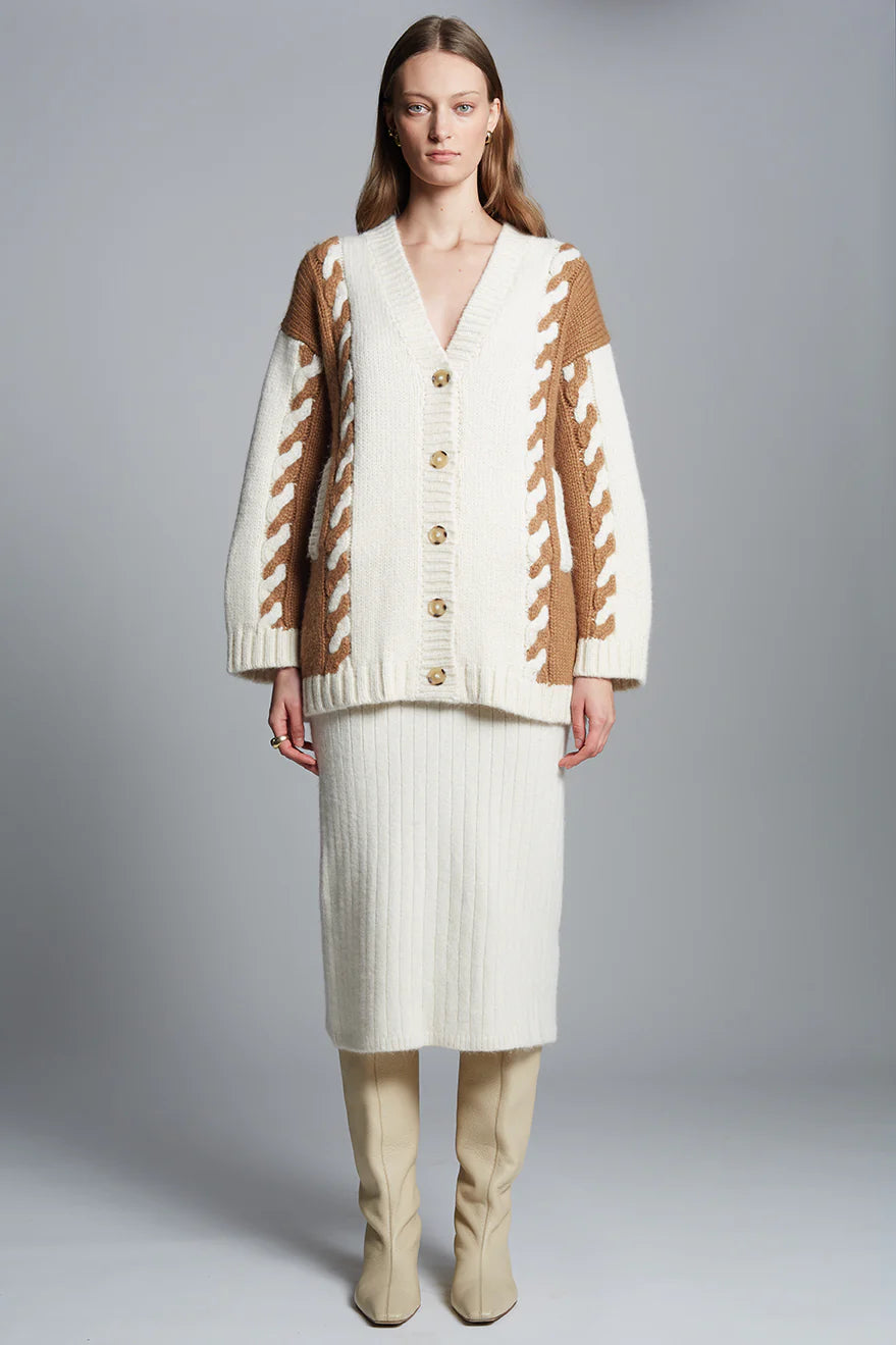 Zoe Cardigan - Ivory/Camel Combo