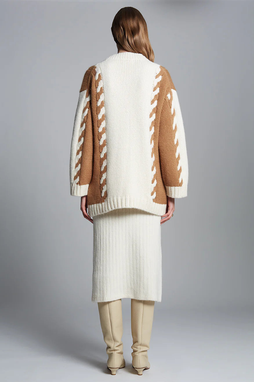 Zoe Cardigan - Ivory/Camel Combo