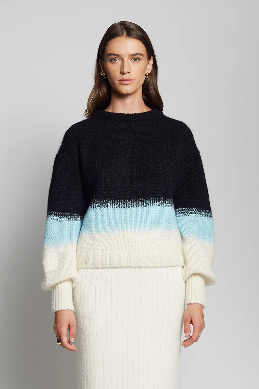 Sonia Color-Block Sweater - Black/Ivory/Mint