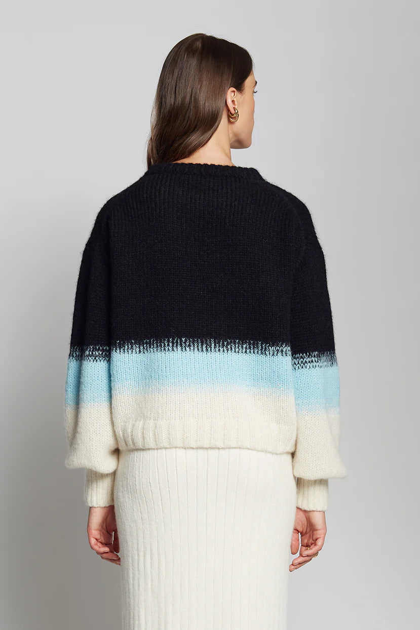 Sonia Color-Block Sweater - Black/Ivory/Mint