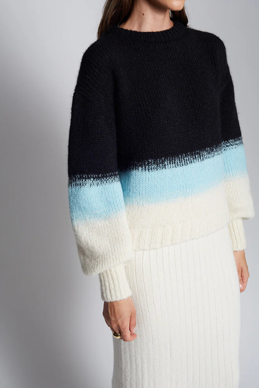 Sonia Color-Block Sweater - Black/Ivory/Mint