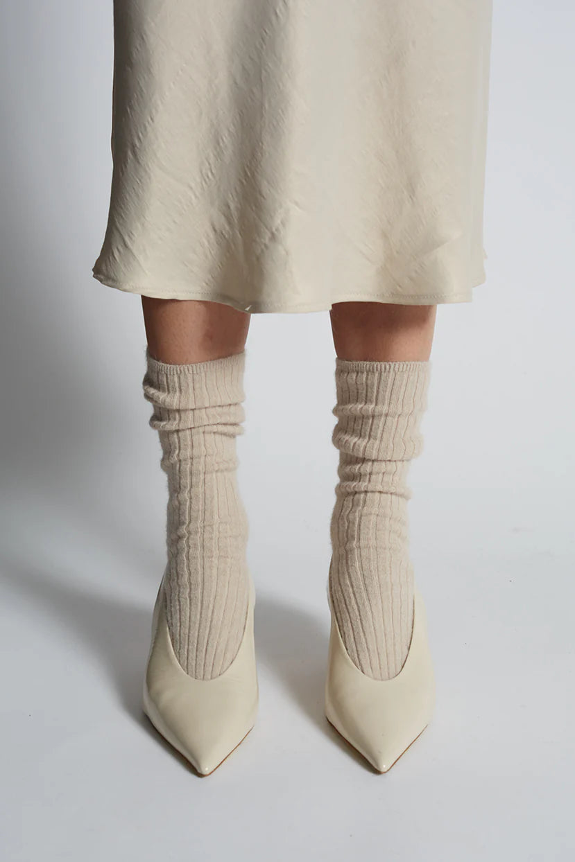 Ali Ribbed Sock - Nude