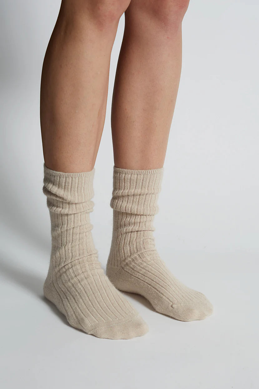 Ali Ribbed Sock - Nude
