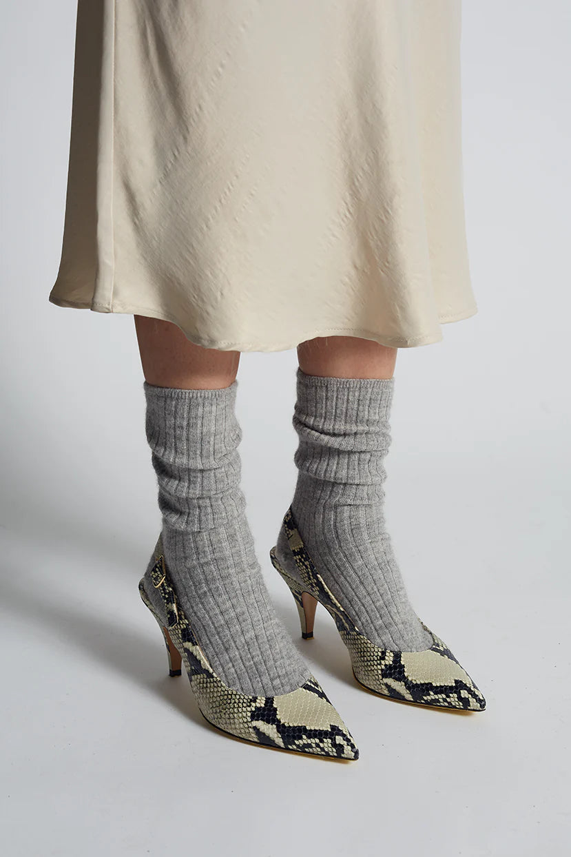 Ali Ribbed Sock - Pale Grey Melange