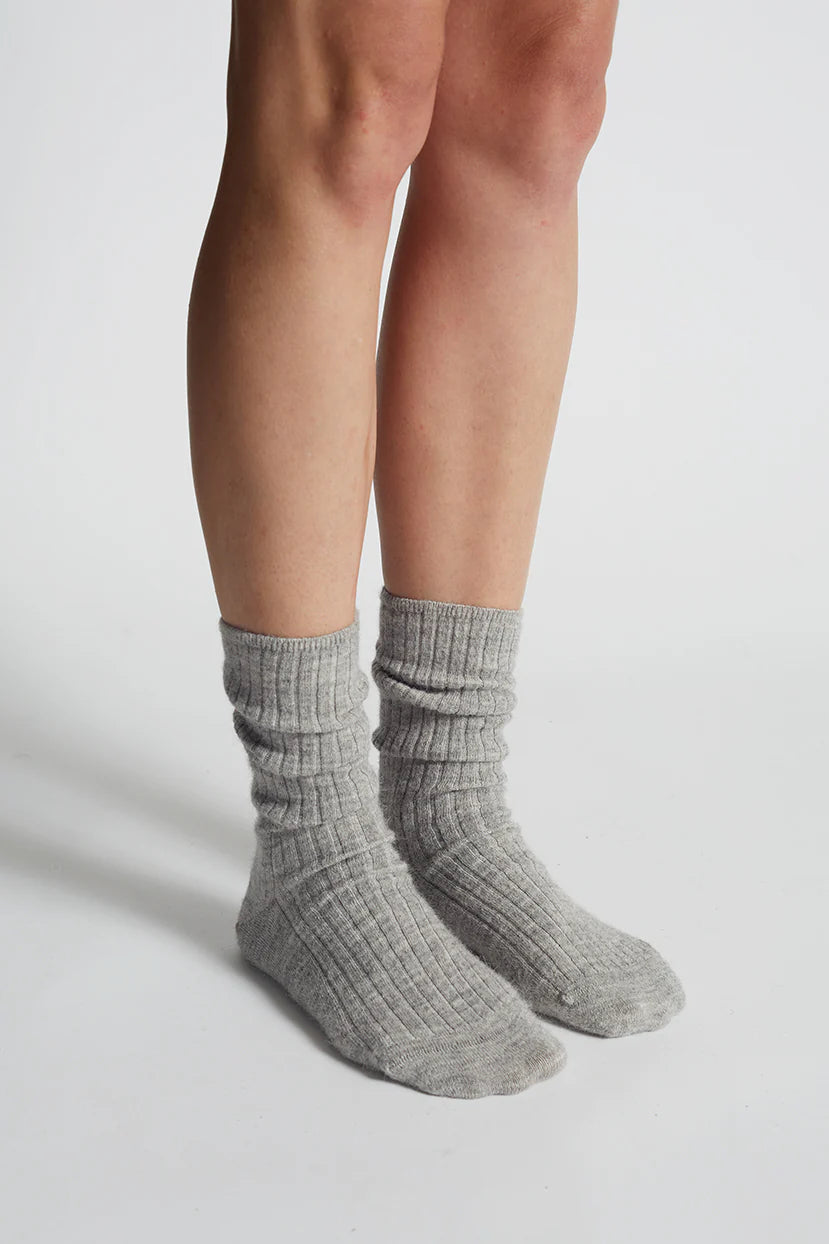Ali Ribbed Sock - Pale Grey Melange