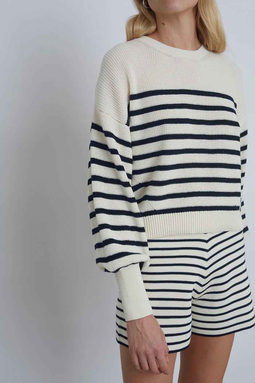 Lea Stripe Short - Ivory + Navy